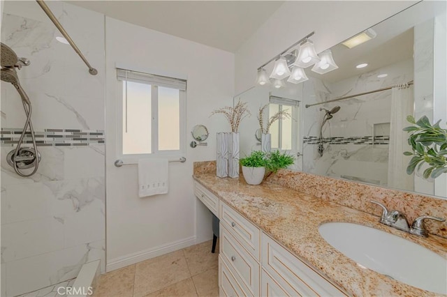 405 W Virginia Ave, Glendora, CA 91741 - full bathroom featuring a marble finish shower, vanity, and tile patterned flooring