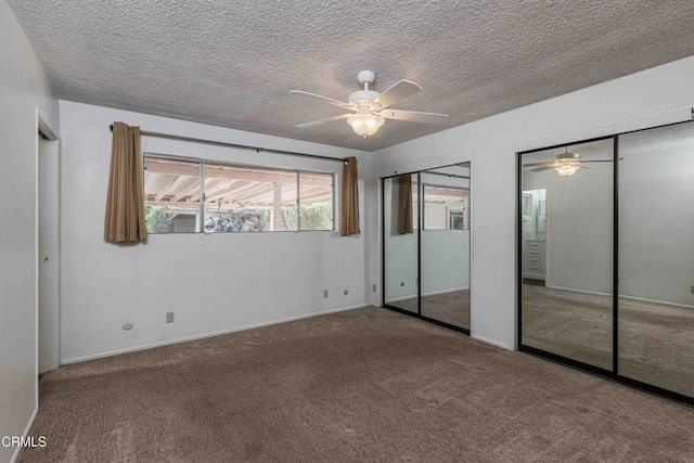 6000 Eugene Pl, Bakersfield, CA 93308 - unfurnished bedroom with multiple closets, carpet, a textured ceiling, and a ceiling fan