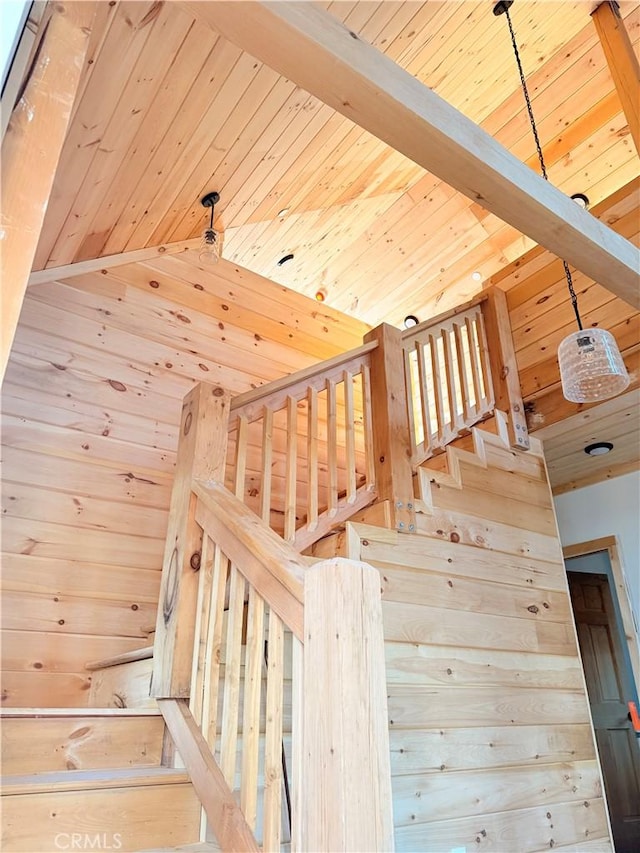 33149 Holcomb Creek Dr, Green Valley Lake, CA 92341 - staircase with wood ceiling