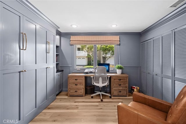 362 Vista Madera, Newport Beach, CA 92660 - office space featuring crown molding, light wood-style floors, and recessed lighting