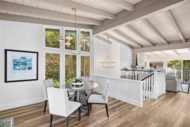 362 Vista Madera, Newport Beach, CA 92660 - dining area with a chandelier, light wood-type flooring, and wooden ceiling