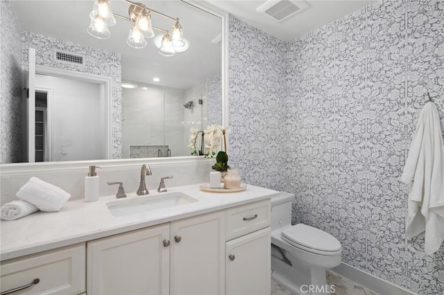 362 Vista Madera, Newport Beach, CA 92660 - full bathroom with wallpapered walls, vanity, and a shower stall