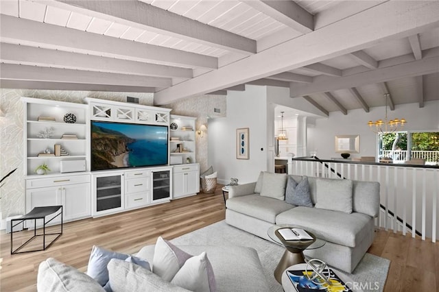 362 Vista Madera, Newport Beach, CA 92660 - living area featuring a chandelier, light wood-style floors, and beverage cooler