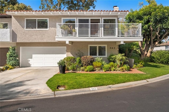 362 Vista Madera, Newport Beach, CA 92660 - view of front of property with a balcony, stucco siding, an attached garage, and concrete driveway