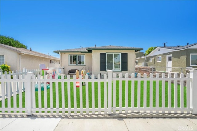 4220 W 165th St, Lawndale, CA 90260 - view of front of home featuring stucco siding, a fenced front yard, and a gate