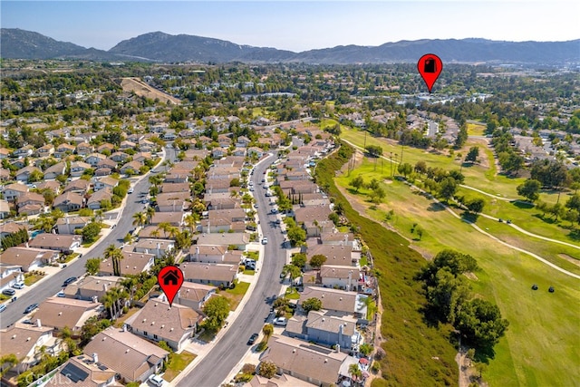 41808 Vardon Dr, Temecula, CA 92591 - aerial view of property and surrounding area featuring nearby suburban area, a mountain backdrop, and a golf course