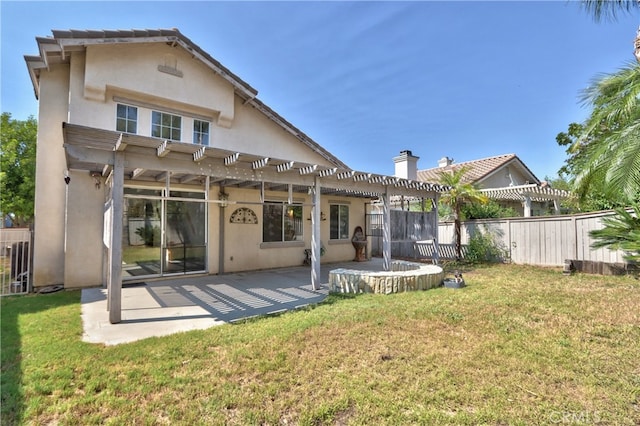 41808 Vardon Dr, Temecula, CA 92591 - rear view of house with a pergola, stucco siding, a patio, and a chimney