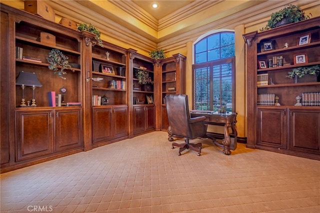 2882 Trovare Ct, Merced, CA 95340 - home office with ornamental molding and light carpet