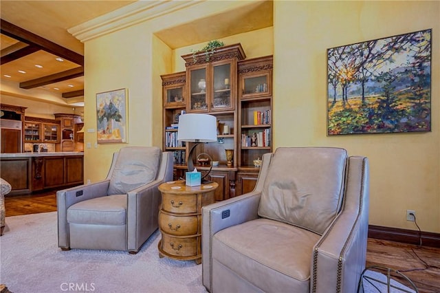 2882 Trovare Ct, Merced, CA 95340 - sitting room with beamed ceiling, wood finished floors, and recessed lighting