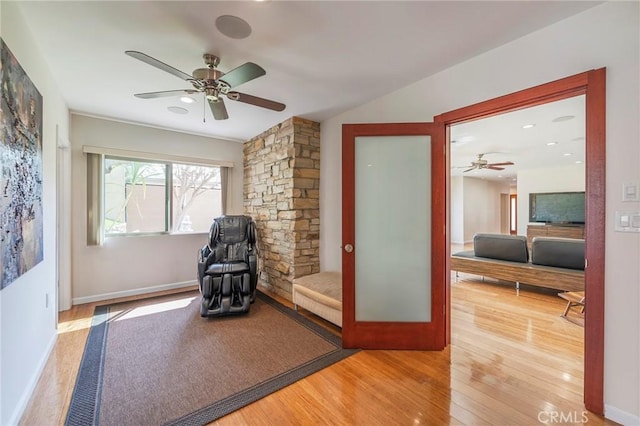 4510 S Mullen Ave, View Park, CA 90043 - sitting room with ceiling fan and wood finished floors
