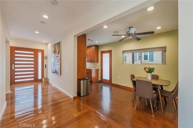 4510 S Mullen Ave, View Park, CA 90043 - dining space with recessed lighting, wood finished floors, and ceiling fan