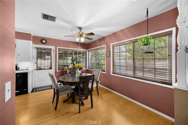 1210 W Marshall Blvd, San Bernardino, CA 92405 - dining area with a ceiling fan and light wood-style flooring