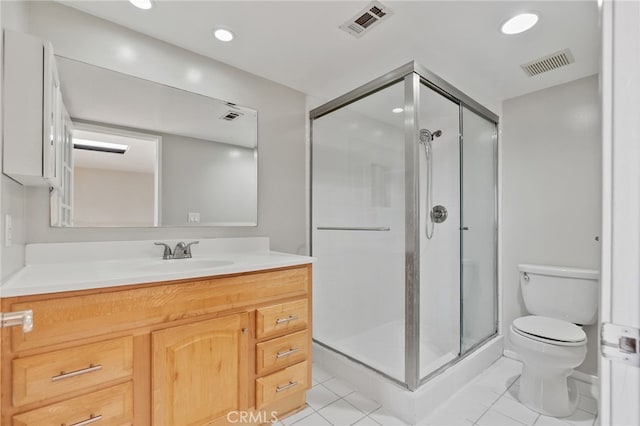 2621 E 20th St Unit 12, Signal Hill, CA 90755 - full bathroom with vanity, a shower stall, tile patterned floors, and recessed lighting