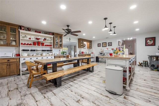 4742 Crow Rd, Oakdale, CA 95361 - dining room featuring a ceiling fan, recessed lighting, and light wood-style flooring