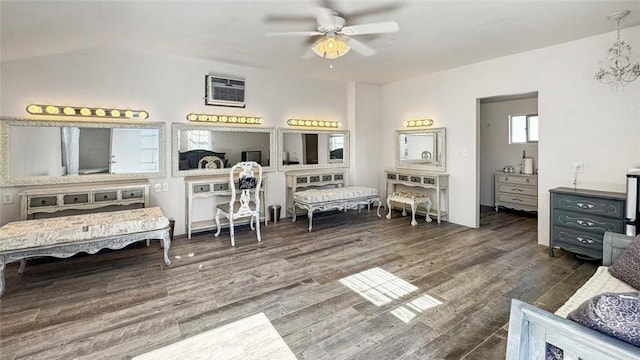 4742 Crow Rd, Oakdale, CA 95361 - bedroom with wood finished floors, a wall unit AC, and ceiling fan
