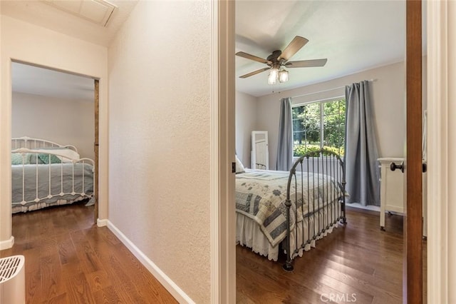 4742 Crow Rd, Oakdale, CA 95361 - bedroom featuring wood finished floors, ceiling fan, and a textured wall