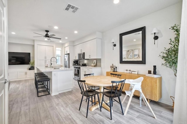 1201 Via Lucero, Oceanside, CA 92056 - dining area with light wood-style floors, recessed lighting, and ceiling fan