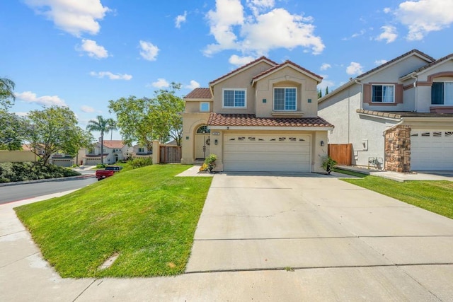 2435 Bear Rock, Escondido, CA 92026 - mediterranean / spanish-style home with stucco siding, a tiled roof, a garage, and driveway