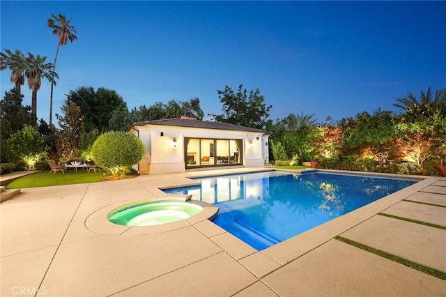 300 W Las Flores Ave, Arcadia, CA 91007 - view of pool with a storage structure, an outbuilding, a patio, and a pool with connected hot tub