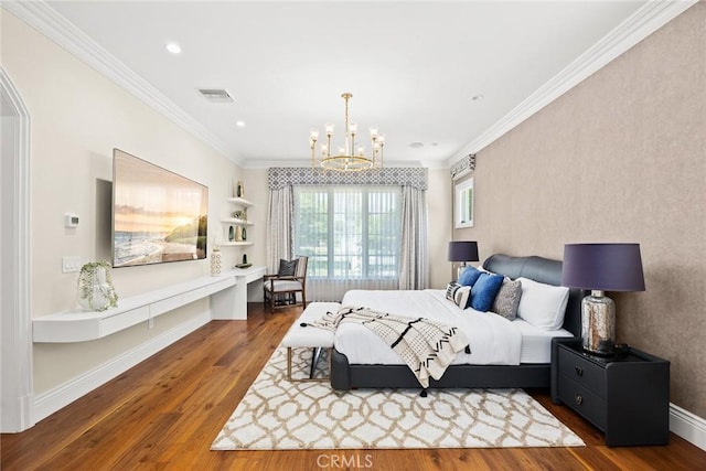 300 W Las Flores Ave, Arcadia, CA 91007 - bedroom featuring a chandelier, wood finished floors, crown molding, and recessed lighting