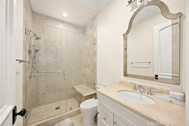 300 W Las Flores Ave, Arcadia, CA 91007 - full bath featuring a shower stall, vanity, recessed lighting, and tile patterned flooring