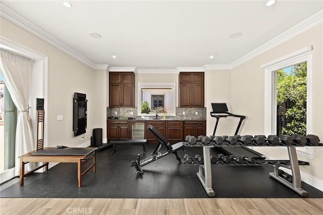 300 W Las Flores Ave, Arcadia, CA 91007 - workout area with ornamental molding, wood finished floors, and recessed lighting