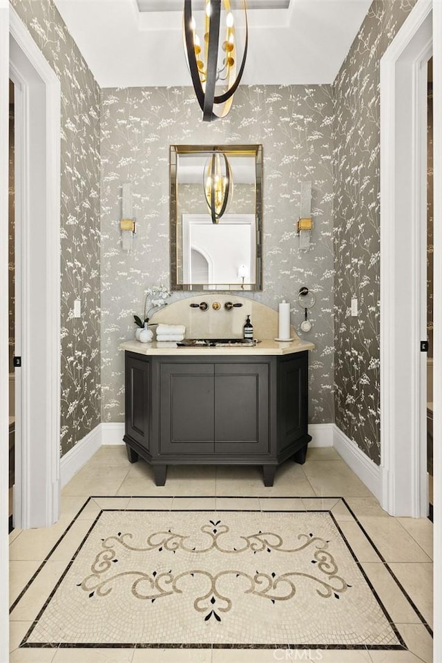 300 W Las Flores Ave, Arcadia, CA 91007 - bathroom featuring vanity, wallpapered walls, and tile patterned flooring