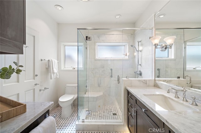 520 Kings Rd, Newport Beach, CA 92663 - full bath featuring vanity, a shower stall, and recessed lighting