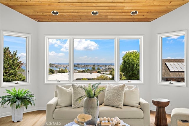 520 Kings Rd, Newport Beach, CA 92663 - living room featuring wood ceiling, recessed lighting, and wood finished floors