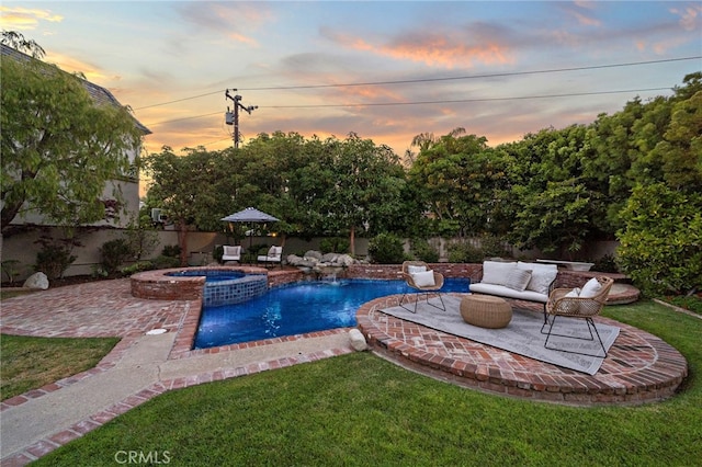 520 Kings Rd, Newport Beach, CA 92663 - view of pool featuring a fenced backyard, a patio area, and a pool with connected hot tub