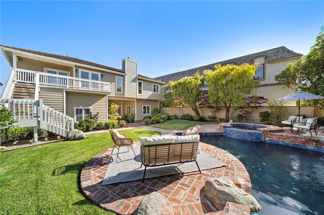 520 Kings Rd, Newport Beach, CA 92663 - view of pool with outdoor lounge area, a patio area, stairway, and a pool with connected hot tub