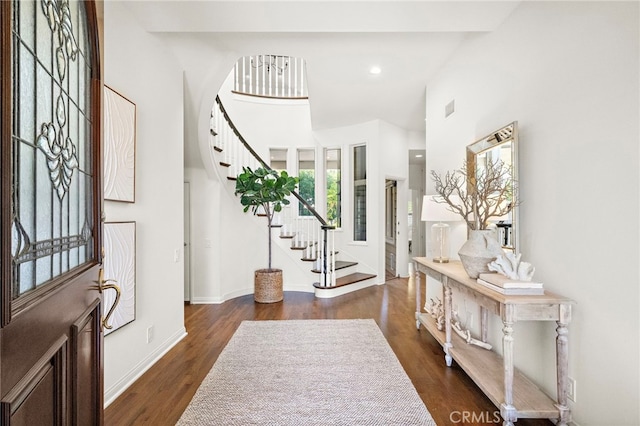 520 Kings Rd, Newport Beach, CA 92663 - entrance foyer with stairs, wood finished floors, and recessed lighting