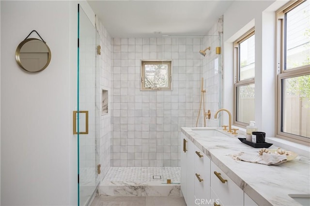 212 E 19th St, Costa Mesa, CA 92627 - bathroom featuring a stall shower and double vanity