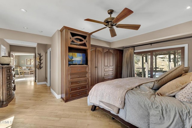 9999 Wornom Ave, Sunland, CA 91040 - bedroom featuring light wood-style flooring, recessed lighting, and a ceiling fan