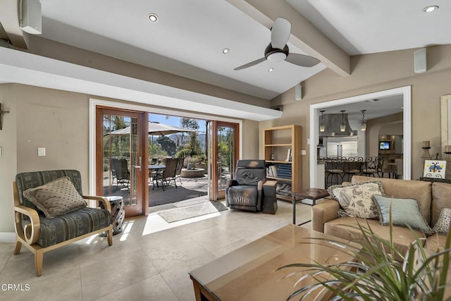 9999 Wornom Ave, Sunland, CA 91040 - living area featuring a ceiling fan, tile patterned flooring, and recessed lighting