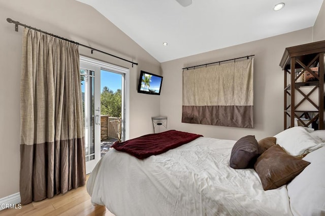 9999 Wornom Ave, Sunland, CA 91040 - bedroom featuring lofted ceiling, light wood-type flooring, access to exterior, and recessed lighting