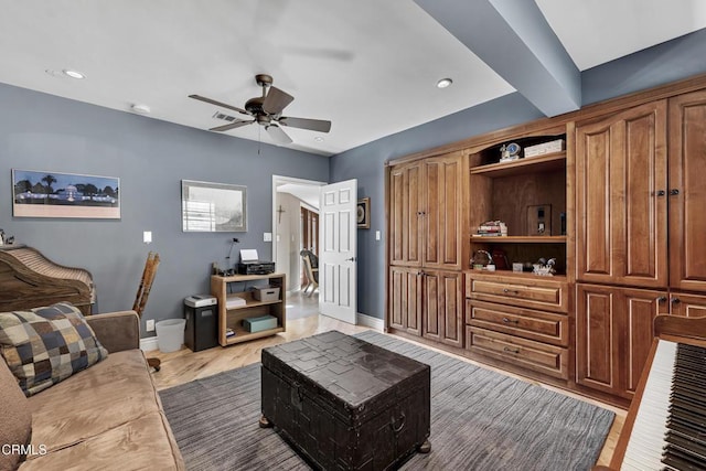 9999 Wornom Ave, Sunland, CA 91040 - living area featuring ceiling fan, wood finished floors, and recessed lighting
