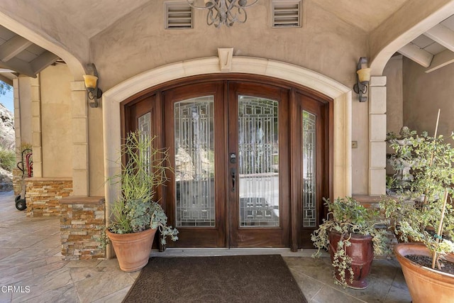 9999 Wornom Ave, Sunland, CA 91040 - property entrance featuring french doors and stucco siding