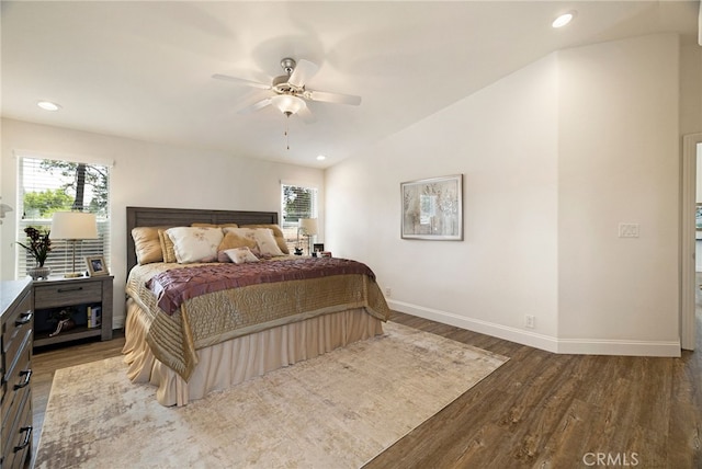 635 Boquest Blvd, Paradise, CA 95969 - bedroom with wood finished floors, recessed lighting, vaulted ceiling, and a ceiling fan