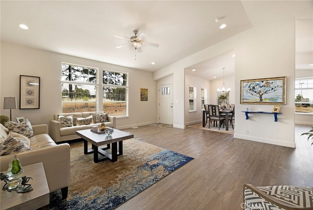 635 Boquest Blvd, Paradise, CA 95969 - living room with wood finished floors, a ceiling fan, recessed lighting, and a chandelier