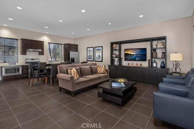 5680 Kate Way Unit 5, Fontana, CA 92336 - living area featuring dark tile patterned flooring and recessed lighting