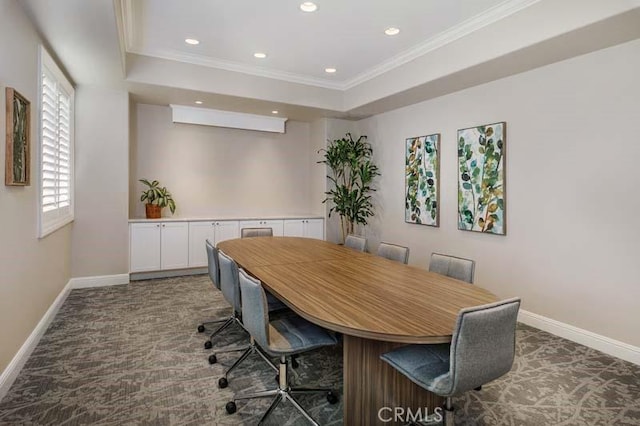 5680 Kate Way Unit 5, Fontana, CA 92336 - carpeted dining space with ornamental molding, recessed lighting, and a raised ceiling