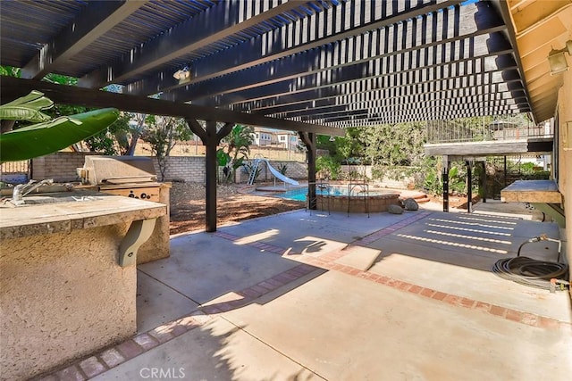 20591 Celtic St, Chatsworth, CA 91311 - fenced backyard featuring area for grilling, a patio area, and a pergola
