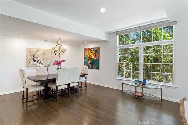 10411 Windtree Dr, Los Angeles, CA 90077 - dining area with recessed lighting, wood finished floors, and a chandelier
