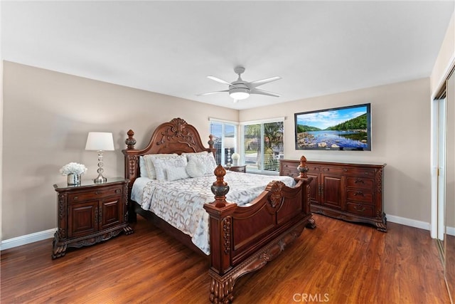 4360 E Addington Dr, Anaheim, CA 92807 - bedroom with dark wood-style flooring and ceiling fan
