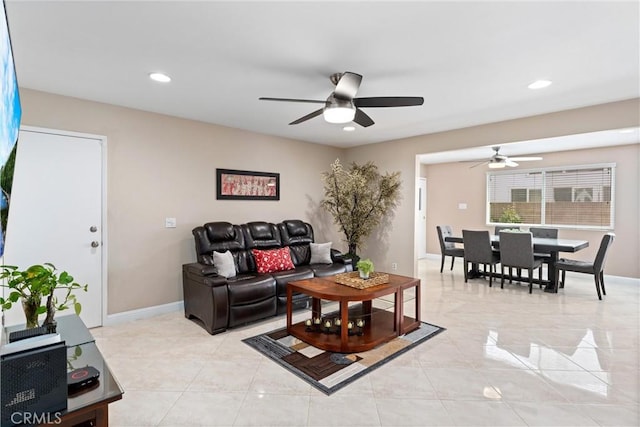 4360 E Addington Dr, Anaheim, CA 92807 - living room featuring a ceiling fan, recessed lighting, and light tile patterned floors