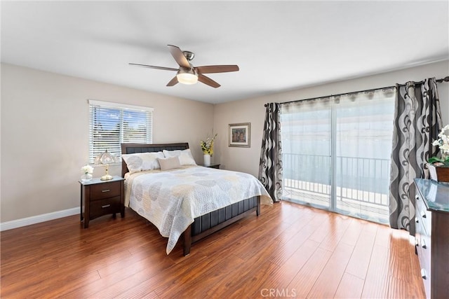 4360 E Addington Dr, Anaheim, CA 92807 - bedroom with access to outside, wood finished floors, and ceiling fan