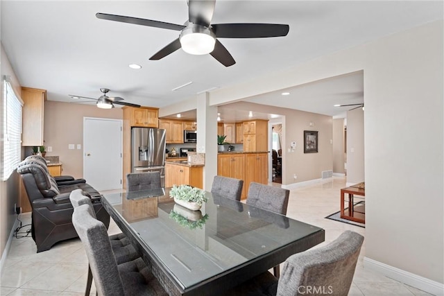 4360 E Addington Dr, Anaheim, CA 92807 - dining area featuring ceiling fan, light tile patterned flooring, and recessed lighting