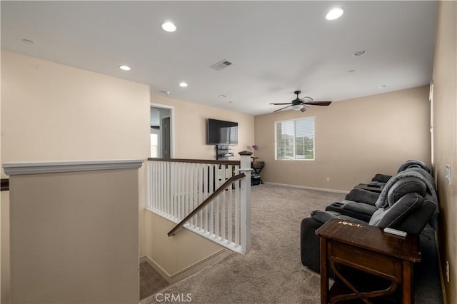 18094 Olivenhain Dr, Riverside, CA 92508 - carpeted living area featuring a ceiling fan and recessed lighting