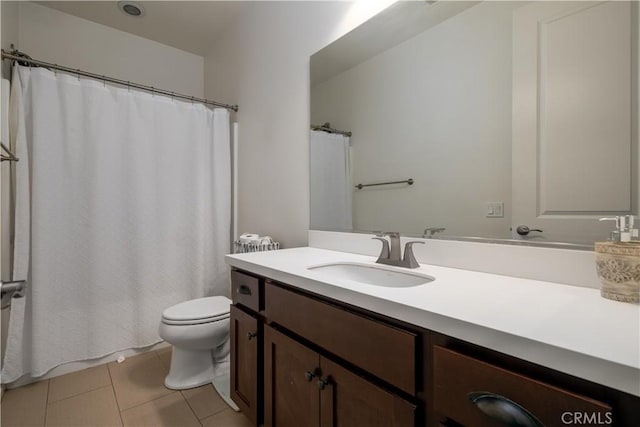 18094 Olivenhain Dr, Riverside, CA 92508 - full bathroom with vanity, tile patterned floors, and a shower with curtain
